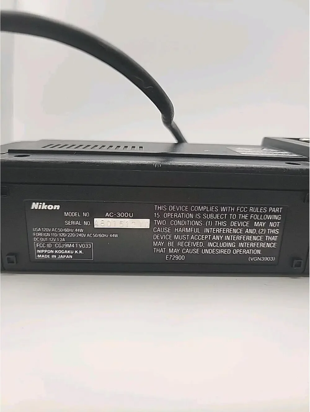 Nikon Video AC Adaptor AC-300 Untested Camera Video Cord To TV Or VCR.